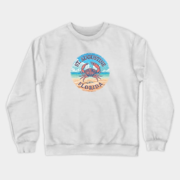 St. Augustine, Florida, with Stone Crab on Beach Crewneck Sweatshirt by jcombs